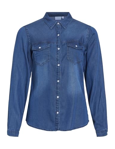 Vila Damen Vibista Denim Shirt/Su-noos, Dark Blue Denim, S von Vila