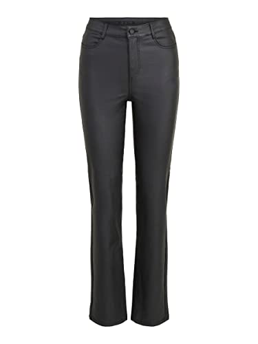 Vila Damen Vicommit Coated Hw Straight Pant-noos Kunstlederhose, Schwarz, S EU von Vila