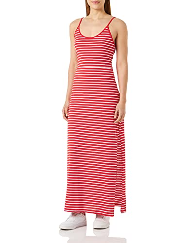 Vila Damen Vidarling S/L Dress - Noos Maxikleid, Flame Scarlet/Stripes:Optical Snow, XL EU von Vila