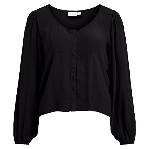 Vila Damen Vifini V-Neck L/S Top/Su - Noos Langarmshirt, Schwarz, 42 EU von Vila