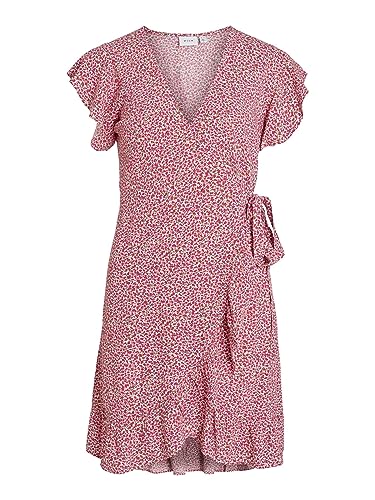 Vila Damen Vifini Wrap S/S Short Dress - Noos Kleid, Pink Yarrow/AOP:alini, 42 EU von Vila