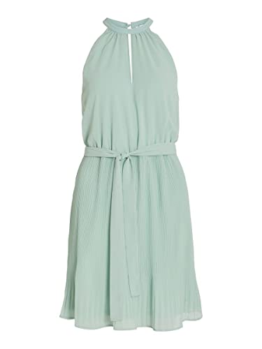 Vila Damen Vijuliette Plisse Short Dress/Bm/Dc Kleid, Kentucky Blue/AOP:Flowers, (as3, Numeric, Numeric_42, Regular, Regular, Cameo Green) von Vila