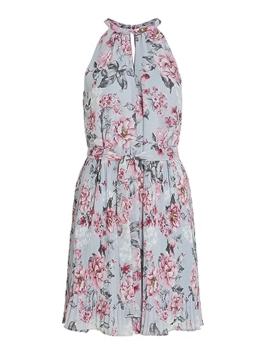 Vila Damen Vijuliette Plisse Short Dress/Bm/Dc Kleid, Kentucky Blue/AOP:Flowers, 40 EU von Vila