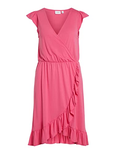 Vila Damen Vimooney S/S Wrap Flounce Dress /1/Ka Kleid (as3, Alpha, l, Regular, Regular, Fandango pink) von Vila