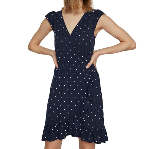 Vila Damen Vimooney S/S Wrap Flounce Dress /1/Ka Kleid (as3, Alpha, m, Regular, Regular, Navy Blazer 2) von Vila