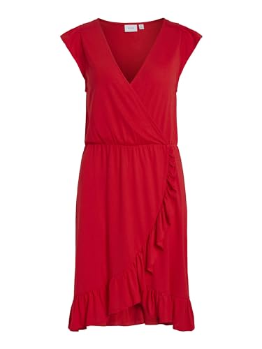 Vila Damen Vimooney S/S Wrap Flounce Dress /1/Ka Kleid (as3, Alpha, s, Regular, Regular, Flame Scarlet) von Vila