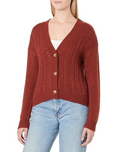 Vila Damen Vioa L/S Cable Knit Cardigan - Noos Strickjacke, Fired Brick, S EU von Vila