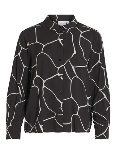 Vila Damen Vipaya L/S Shirt/Ec Langarmhemd,Black/AOP:nia,36 von Vila