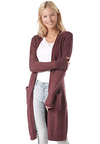 VILA CLOTHES Damen Regular Fit Strickjacke VIRIL L/S LONG KNIT CARDIGAN 14042770, Einfarbig, Gr. 36 (Herstellergröße: S), Violett (Winetasting Detail:Melange) von Vila