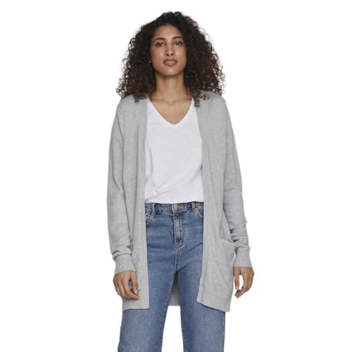Vila Damen Viril Open L/S Knit Cardigan - Noos Strickjacke, Medium Grey Melange, L EU von Vila