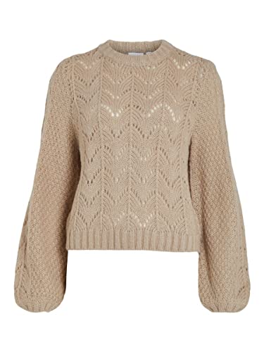 Vila Damen Visultan Knit O-Neck L/S Top - Noos Strickpullover, Natural Melange, S EU von Vila