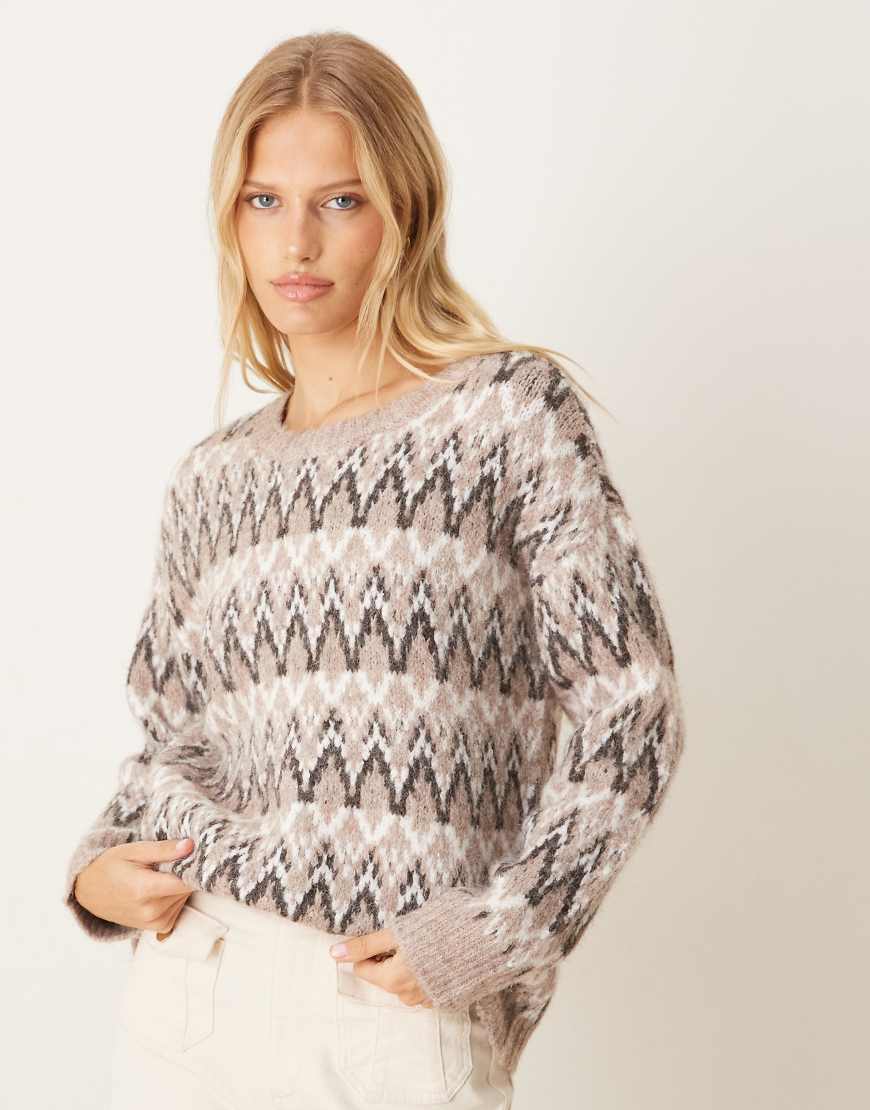 Vila - Dicker Pullover in meliertem Naturton mit Norwegermuster-Neutral von Vila