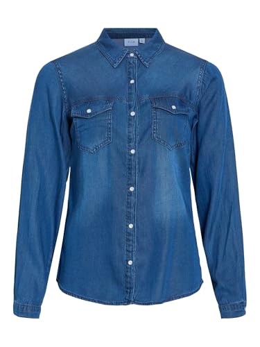 Vila Damen Vibista en Su-noos T-Shirt, Dunkelblau Denim, XXL von Vila