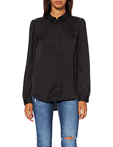 Vila Damen Viellette Satin L/S Shirt/Su - Noos Bluse, Schwarz, 40 EU von Vila