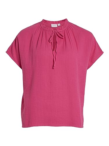 Vila Damen Vilania New V-Neck S/S Top T-Shirt, Pink Yarrow, 38 EU von Vila