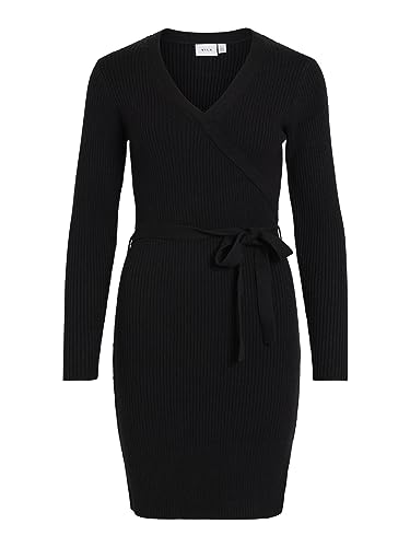 Vila Damen Viril Wrap L/S Knit Dress - Noos Wickelkleid, Schwarz, S EU von Vila