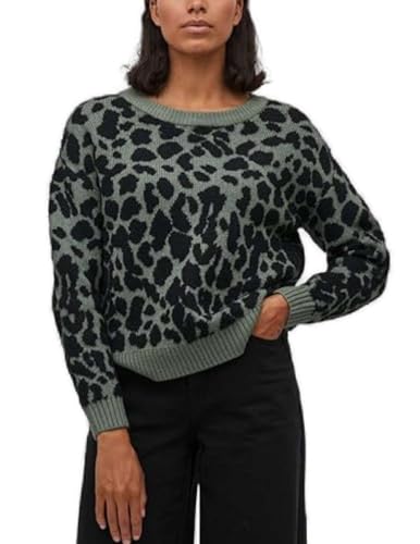 Vila Damen Viril Feami Mix O-Neck L/S Knit Top-noos Pullover, Laurel Wreath/Detail:with Black, M EU von Vila