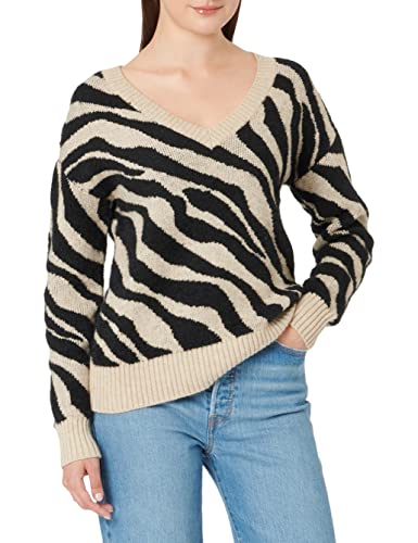 Vila Damen Viril Feami Mix V-neck L/S Knit Top Noos Pullover, Natural Melange, L EU von Vila