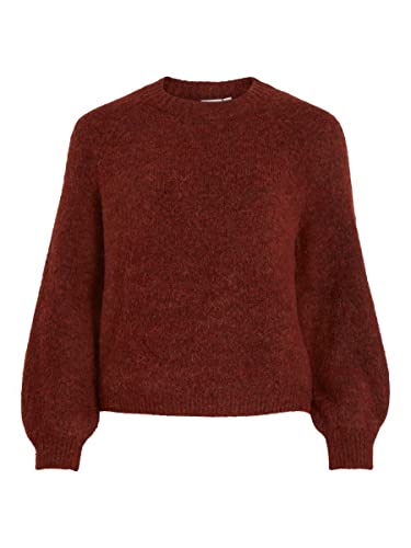 Vila Damen Vijamina O-Neck L/S Knit Top - Noos Strickpullover, Fired Brick, S EU von Vila