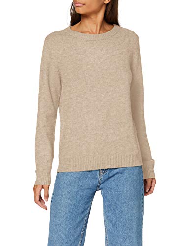 Vila Damen Strickpullover Rundhalsausschnitt O-Neck L/S Knit Top,Natural Melange ,XS von Vila