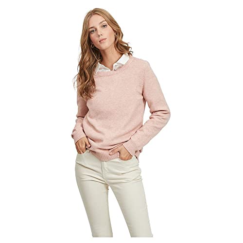 Vila Damen Strickpullover Rundhalsausschnitt O-Neck L/S Knit Top,Misty Rose/Detail:melange ,XXL von Vila
