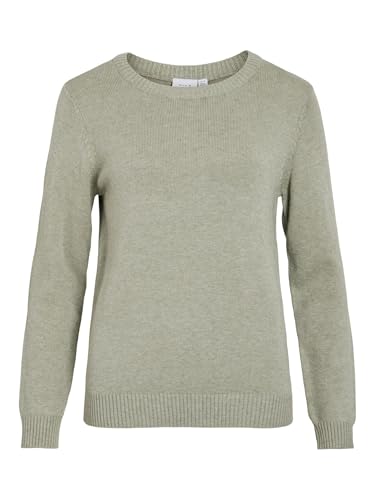 Vila Damen Strickpullover Rundhalsausschnitt O-Neck L/S Knit Top,Oil Green/Detail:Melange,XS von Vila