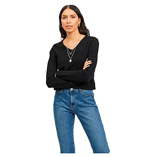 Vila Damen VIRIL V-Neck L/S Knit TOP - NOOS 14042769, Black, XXL von Vila