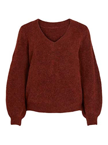 Vila Damen Vijamina Rev V-Neck L/S Knit Top - Noos Strickpullover, Fired Brick, L EU von Vila