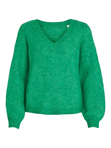 Vila Damen Vijamina Rev V-Neck L/S Knit Top - Noos Strickpullover, Kelly Green, L EU von Vila