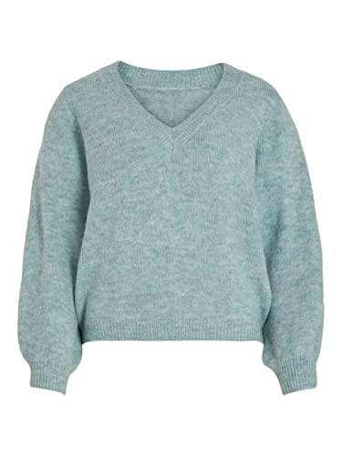 Vila Damen Vijamina Rev V-Neck L/S Knit Top - Noos Strickpullover, Tourmaline, L EU von Vila