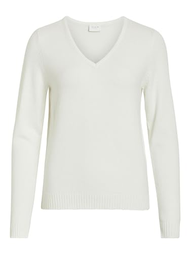Vila Damen VIRIL V-Neck L/S Knit TOP - NOOS 14042769, White Alyssum, XXL von Vila