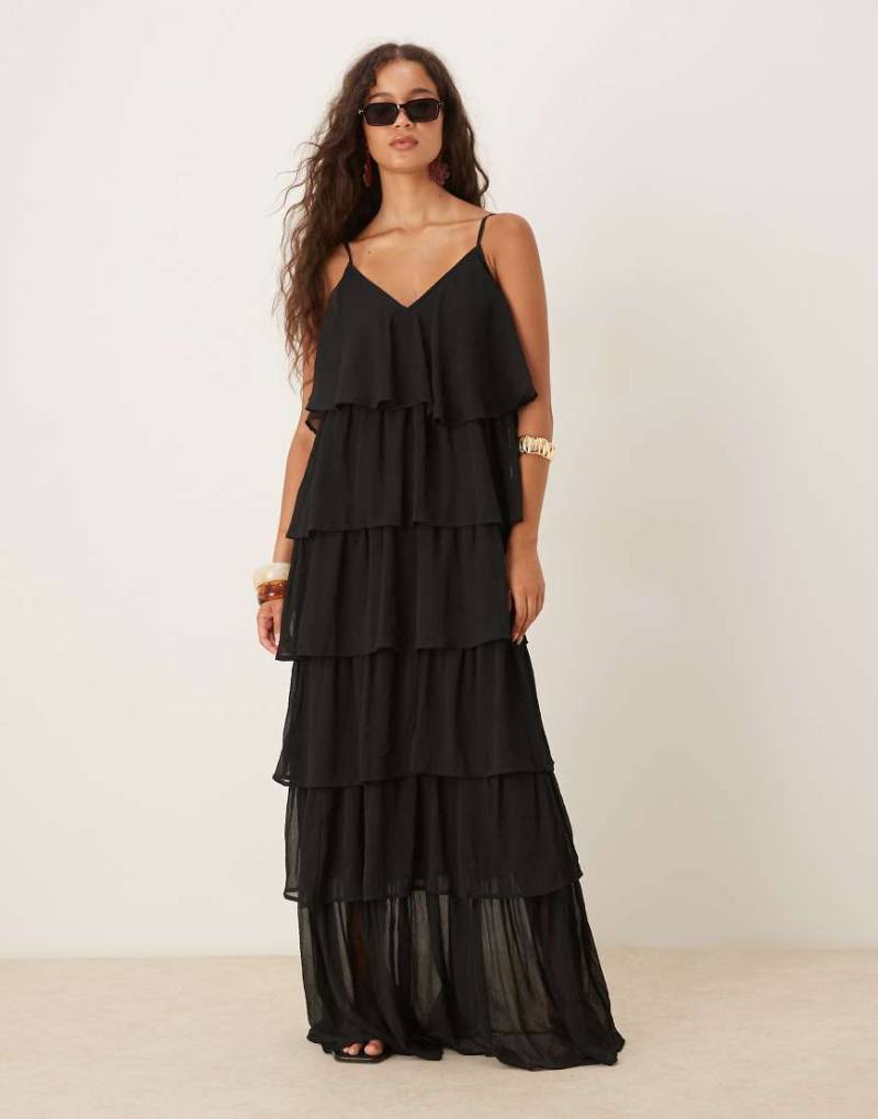 Vila - Gerafftes Camisole-Maxikleid in Schwarz von Vila