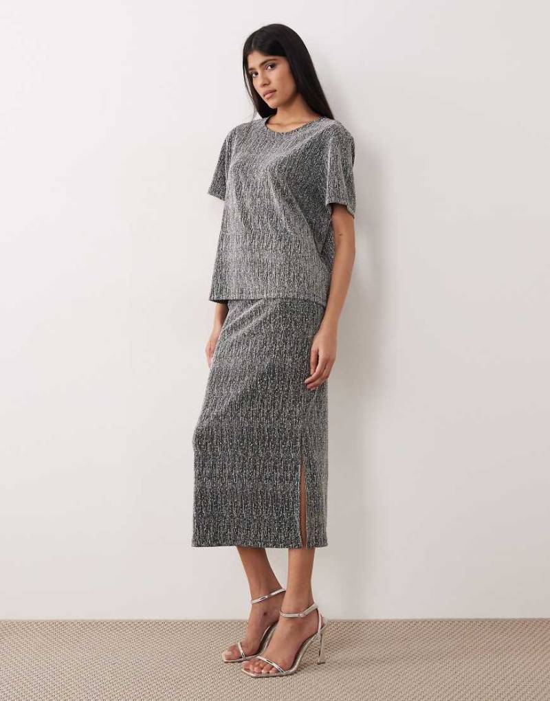 Vila - Glitzernder Midirock in Silber, Kombiteil von Vila