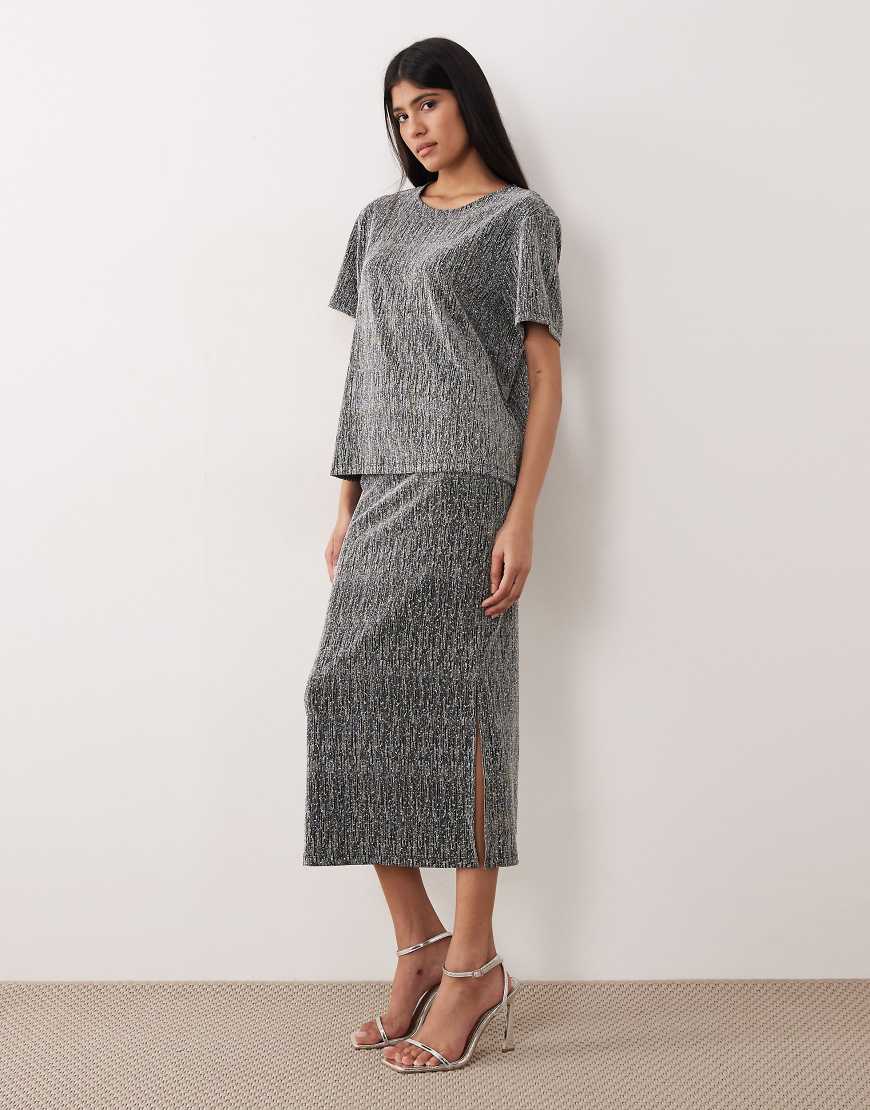 Vila - Glitzernder Midirock in Silber, Kombiteil von Vila