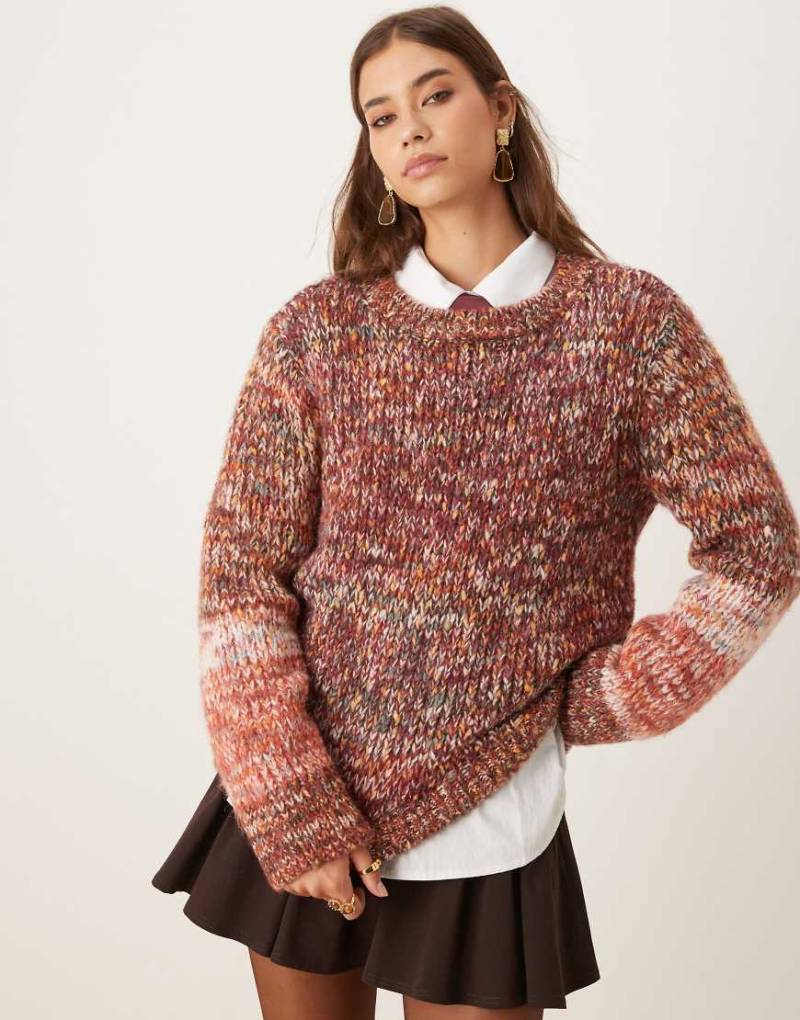 Vila - Grobstrick-Pullover aus buntem Garn in Rot und Braun von Vila