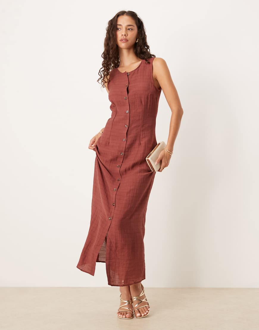 Vila - Kariertes Midikleid in gebranntem Henna mit Knopfleiste-Rot von Vila