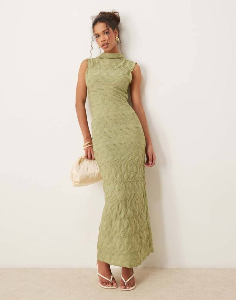 Vila - Maxikleid aus strukturiertem Jersey in Salbeigrün von Vila
