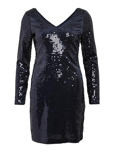 Vila Mini Kleid mit V-Ausschnitt Langarm Pailletten Gefüttert Glamour Dress Abend Party Glitzer VISADIE, Farben:Blau, Größe:34 von Vila