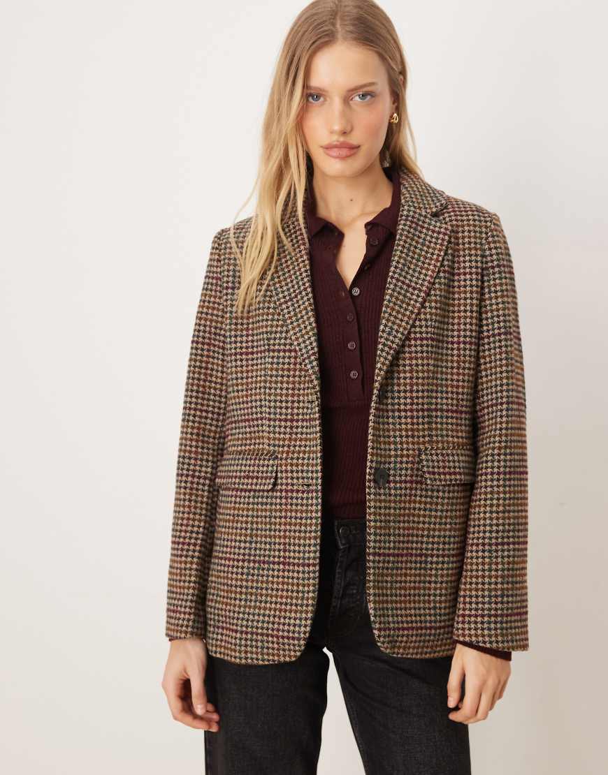 Vila - Oversize-Blazer mit Wollstruktur in Braun kariert-Brown von Vila