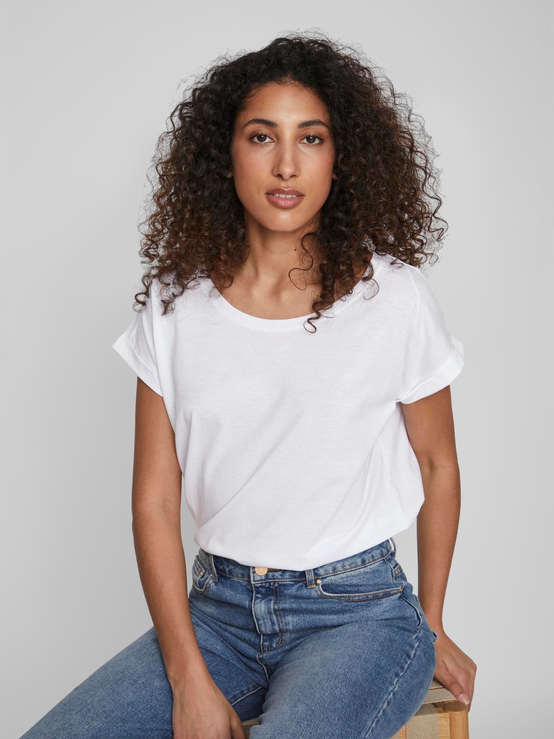 Vila Rundhalsshirt "VIDREAMERS NEW PURE T-SHIRT/SU-NOOS", Basic Damen-T-Shirt mit Rundhalsausschnitt und umgeschlagenen Ärmeln von Vila