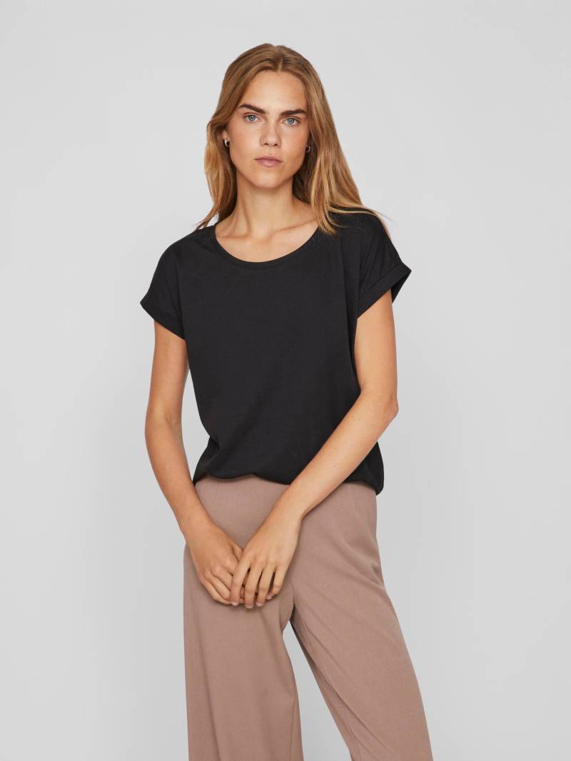 Vila Rundhalsshirt "VIDREAMERS NEW PURE T-SHIRT/SU-NOOS", Basic Damen-T-Shirt mit Rundhalsausschnitt und umgeschlagenen Ärmeln von Vila