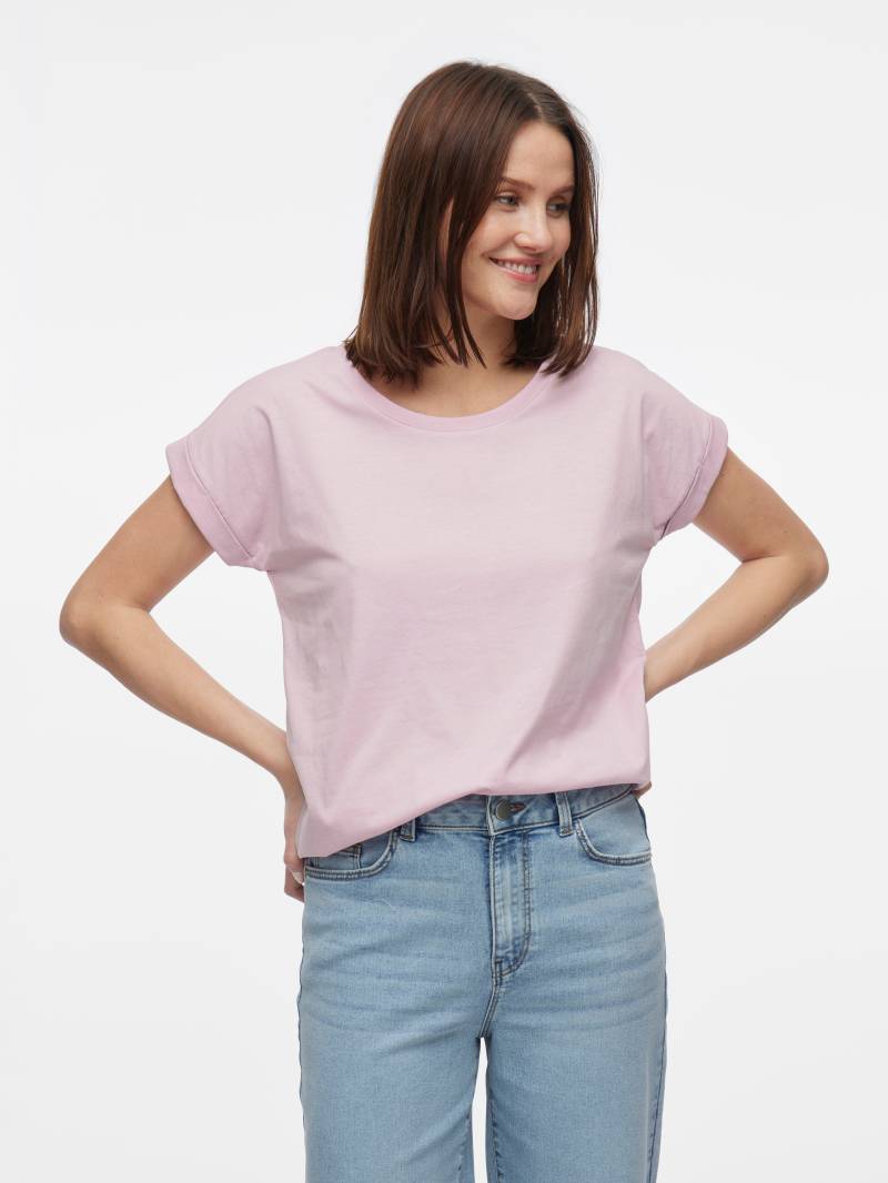 Vila Rundhalsshirt "VIDREAMERS NEW PURE T-SHIRT/SU-NOOS", Basic Damen-T-Shirt mit Rundhalsausschnitt und umgeschlagenen Ärmeln von Vila