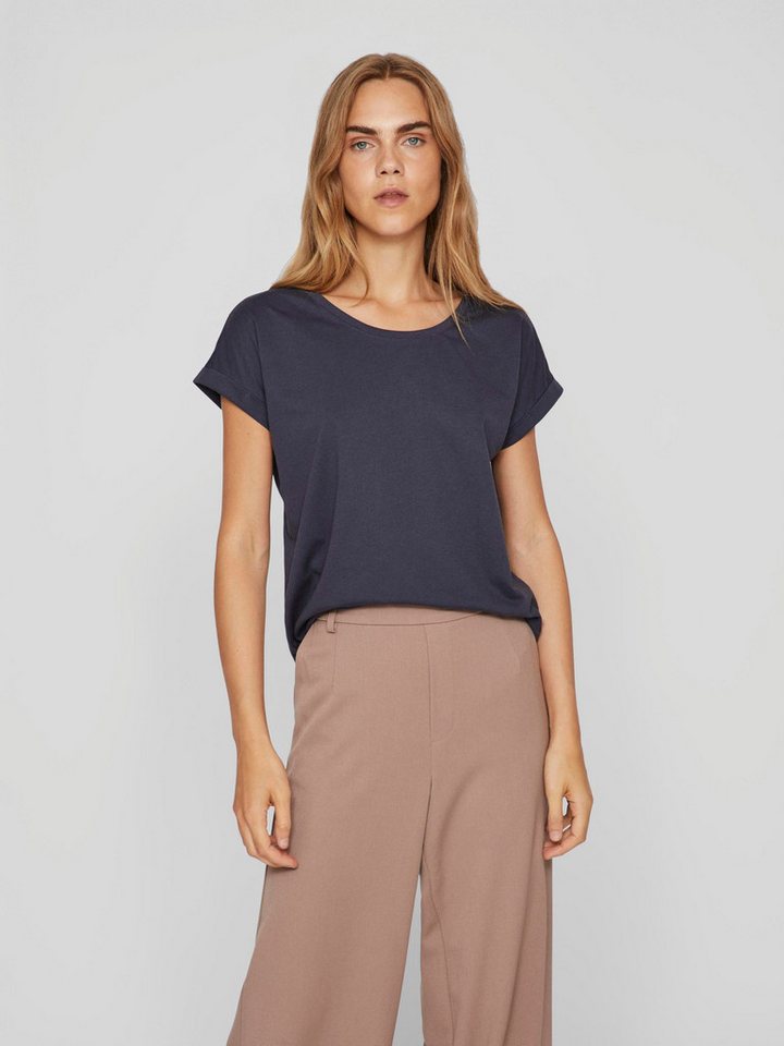 Vila Rundhalsshirt VIDREAMERS NEW PURE T-SHIRT/SU-NOOS Basic Damen-T-Shirt mit Rundhalsausschnitt und umgeschlagenen Ärmeln von Vila