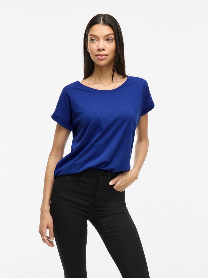 Vila Rundhalsshirt VIDREAMERS NEW PURE T-SHIRT/SU-NOOS Basic Damen-T-Shirt mit Rundhalsausschnitt und umgeschlagenen Ärmeln von Vila