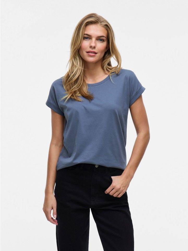 Vila Rundhalsshirt VIDREAMERS NEW PURE T-SHIRT/SU-NOOS Basic Damen-T-Shirt mit Rundhalsausschnitt und umgeschlagenen Ärmeln von Vila