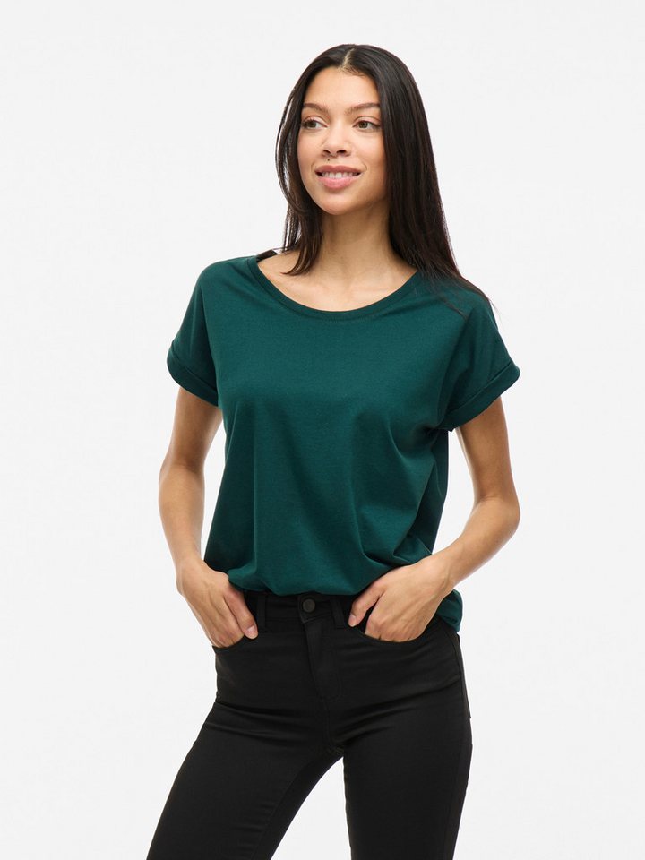 Vila Rundhalsshirt VIDREAMERS NEW PURE T-SHIRT/SU-NOOS Basic Damen-T-Shirt mit Rundhalsausschnitt und umgeschlagenen Ärmeln von Vila
