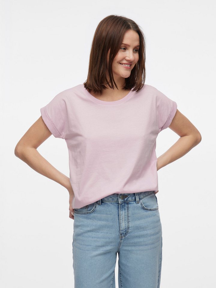 Vila Rundhalsshirt VIDREAMERS NEW PURE T-SHIRT/SU-NOOS Basic Damen-T-Shirt mit Rundhalsausschnitt und umgeschlagenen Ärmeln von Vila
