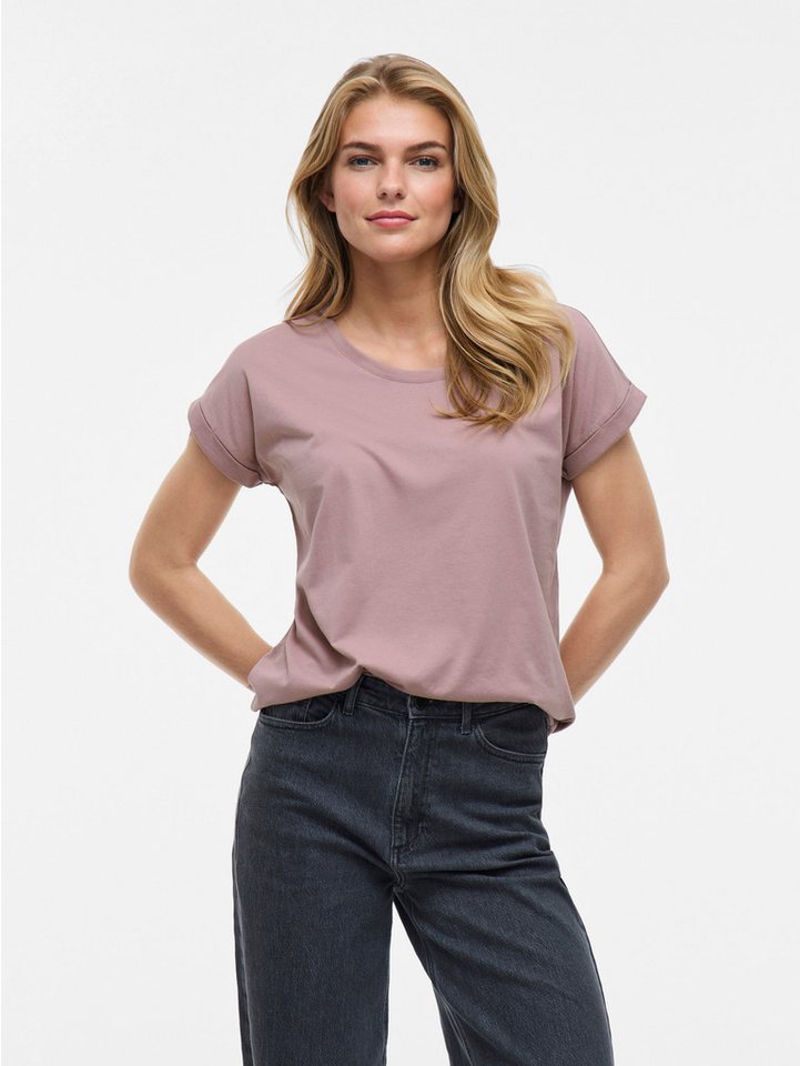 Vila Rundhalsshirt VIDREAMERS NEW PURE T-SHIRT/SU-NOOS Basic Damen-T-Shirt mit Rundhalsausschnitt und umgeschlagenen Ärmeln von Vila