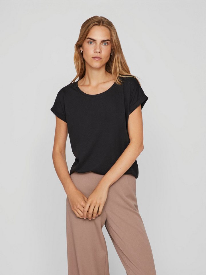 Vila Rundhalsshirt VIDREAMERS NEW PURE T-SHIRT/SU-NOOS Basic Damen-T-Shirt mit Rundhalsausschnitt und umgeschlagenen Ärmeln von Vila