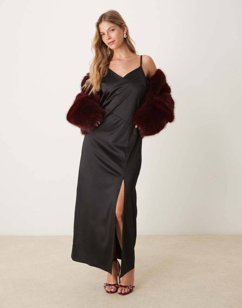 Vila - Satin-Kleid im Unterkleid-Design in Schwarz von Vila